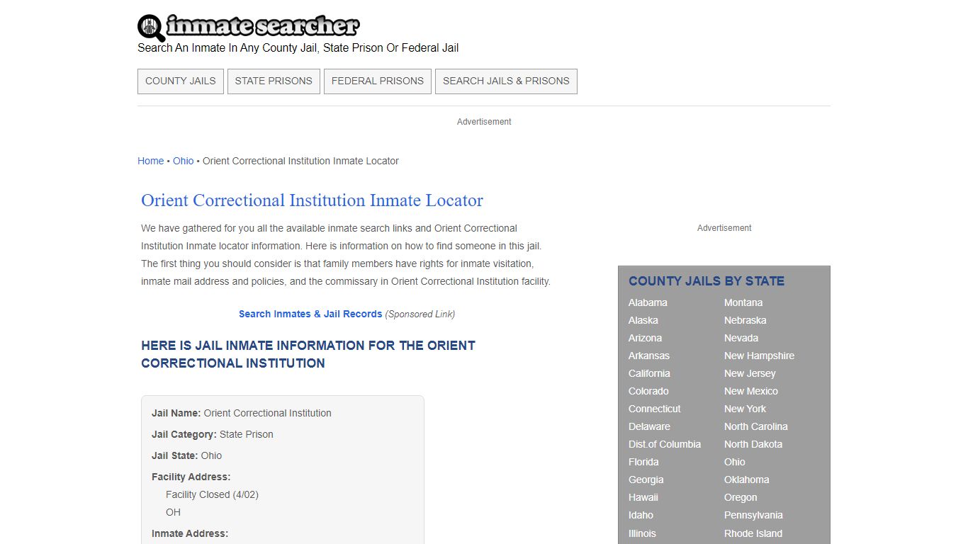 Orient Correctional Institution Inmate Locator - Inmate Searcher